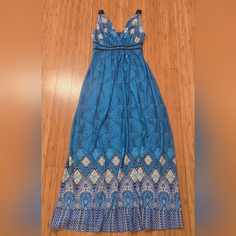 GNW Blue Patterned Maxi Dress - image 1